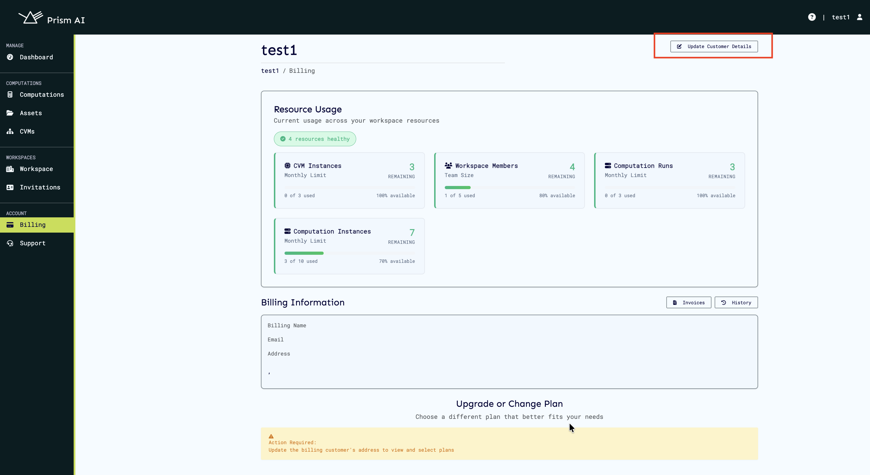 Billing Update Customer Details