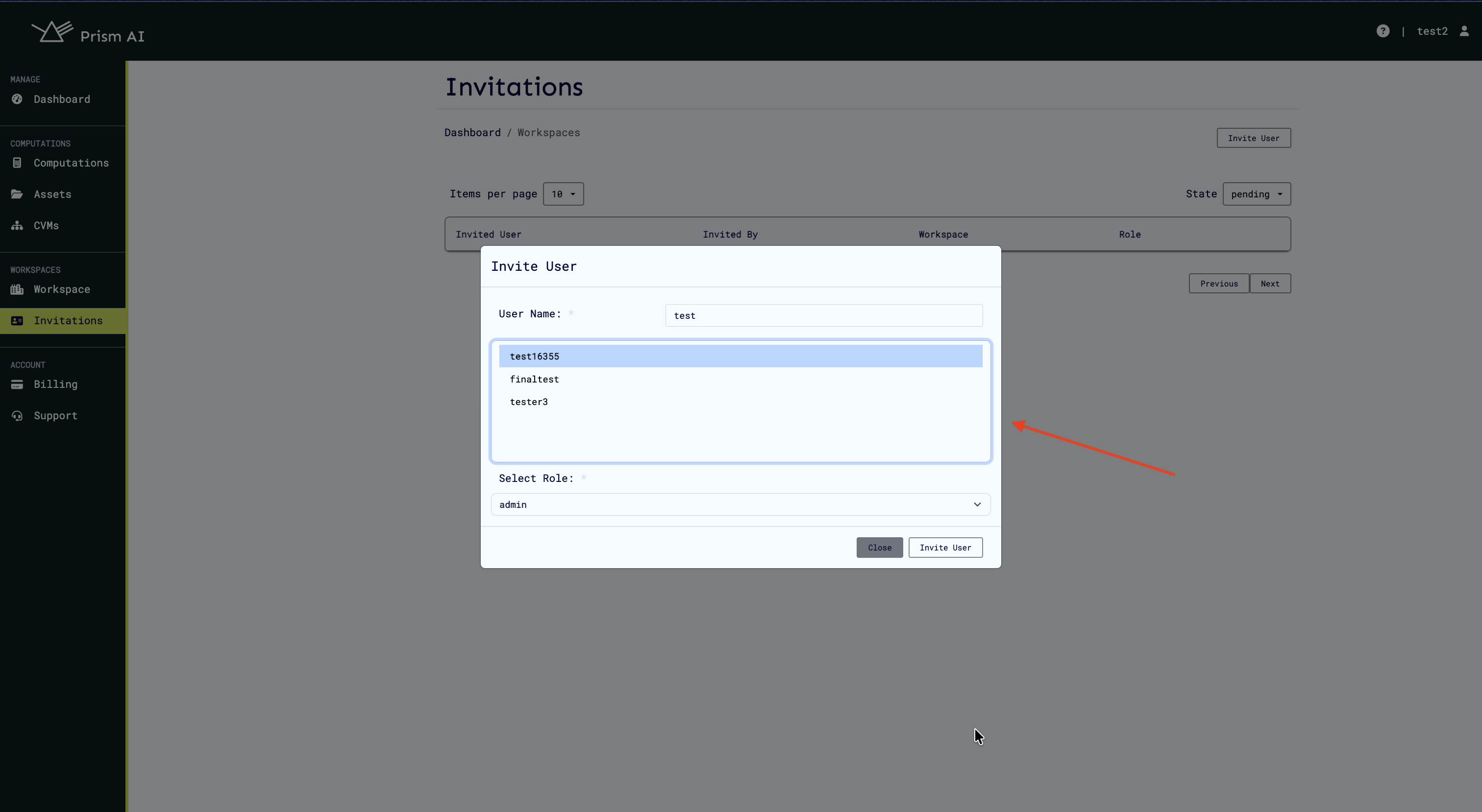 Select user